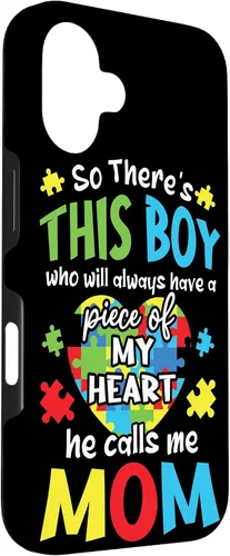 Vista 3 de iPhone 16 Boy Calls Me Mom Heart - Funda de concientización sobre el autismo
