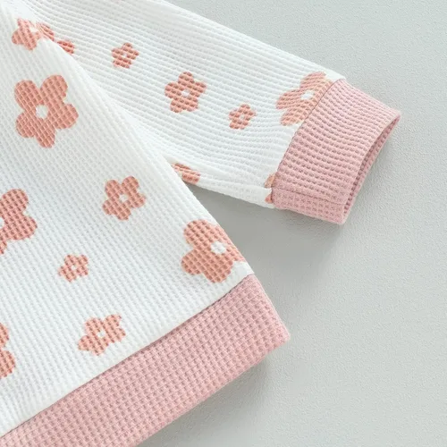 Vista 5 de KtwHarnu Conjunto de sudadera de manga larga con cuello redondo y estampado de corazón para bebé, pantalones de cintura elástica, conjunto