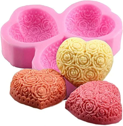Vista 10 de Molde de jabón de silicona con corazón de rosa, flor de rosa, fondant, azúcar, chocolate, caramelo, pastel, regalo, día de San Valentín