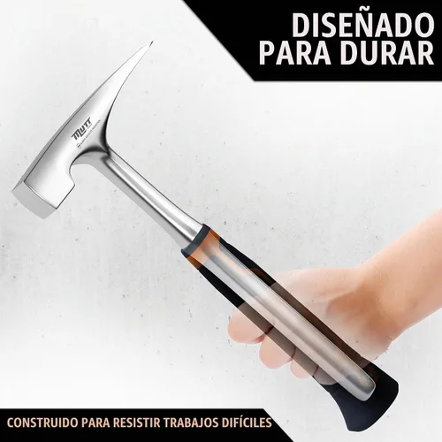 Vista 4 de Mutt Tools - Martillo de ladrillo de 20 onzas para trabajos de piedra de albañil 20 oz, martillo de ladrillo, acero forjado, mampostería, agarre