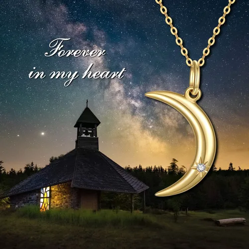 Vista 6 de SISGEM Collares con colgante de luna de diamante natural de oro de 14 quilates, joyería para regalos de aniversario para mujeres, esposa, mamá