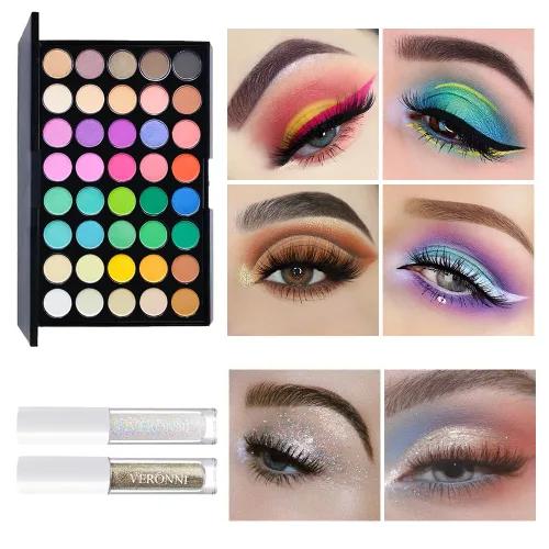 Vista 5 de Kit completo de maquillaje para mujer, kit de maquillaje todo en uno con sombra de ojos, delineador de ojos, cejas, brillo de labios, maquillaje