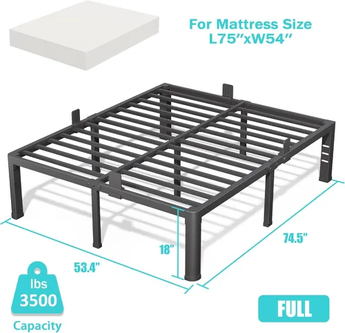 Vista 3 de Firpeesy - Base de cama de 18 pulgadas tamaño matrimonial con esquinas redondeadas y agujeros para cabecera, sujetadores de colchón, soporte