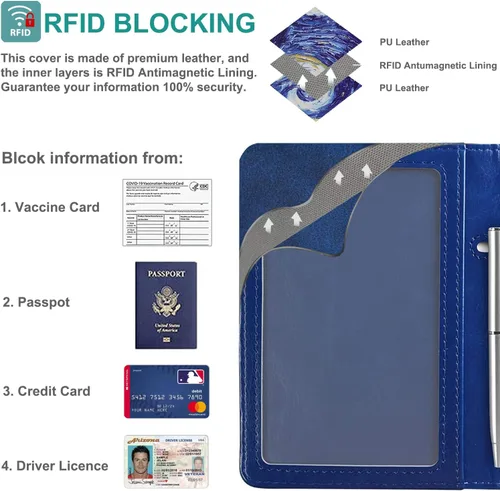 Vista 3 de RSAquar Combo de portatarjetas de pasaporte y vacunación, funda para pasaporte, funda de cuero para tarjetas, accesorios de viaje con bloqueo RFID