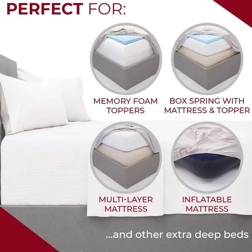 Vista 3 de Mellanni Juego de sábanas tamaño Queen con bolsillos extra profundos, sábanas y fundas de almohada de 4 piezas de la colección icónica, lujosas