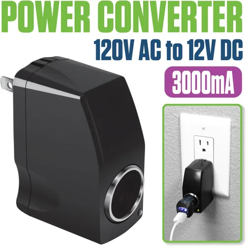 Vista 2 de Cellet Adaptador de CA a CC, convertidor de corriente de 120 V/110 V a 12 V CA/CC, enchufe para encendedor de cigarrillos de automóvil