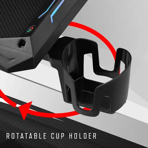 Vista 7 de Homes: Inside + Out Kindira - Escritorio moderno de acero para juegos con puertos USB, alfombrilla de mouse de PC y portavasos giratorio