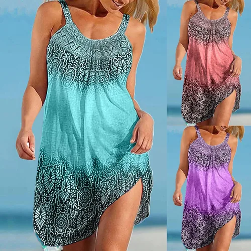 Vista 5 de Oiumov Vestidos de verano para mujer diseño patriótico con bandera americana lindo vestido sin mangas casual bohemio sin mangas