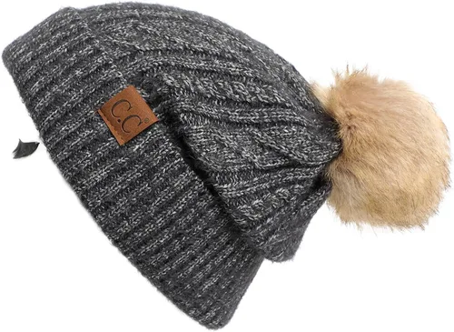 Vista 78 de Gorro unisex liso con pompón y ribete (HAT-43) de C.C Hatsandscarf Exclusives Marfil