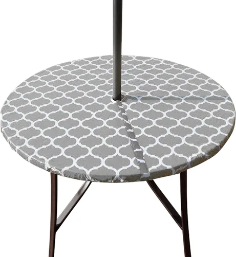 Vista 9 de Hipinger Vinyl Round Fitted Tablecloth with Zipper and Umbrella Hole, Outdoor Oil Waterproof Stain Resisteant PVC Table Cover 40-44 Inch, Black