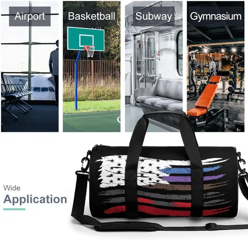 Vista 2 de Bolsa deportiva para gimnasio con bandera de Jiu Jitsu Americana, bolsa de viaje para entrenamiento, bolsas ligeras de fin de semana para mujeres