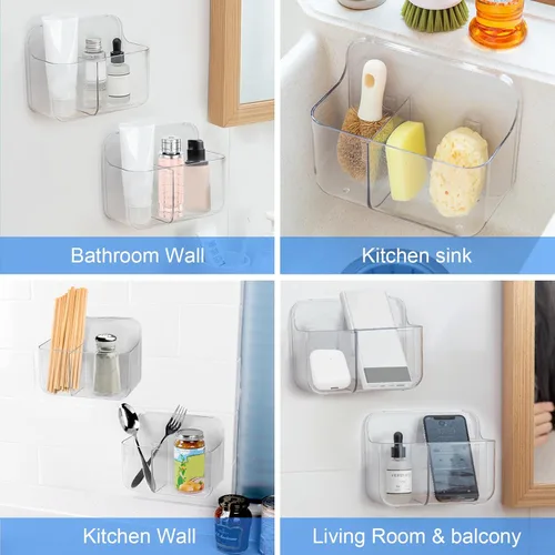 Vista 3 de Diesisa Organizador de Pared de 2 Piezas de Acrílico, Organizador Adhesivo Transparente para Puerta de Gabinete, Estantes de Baño para Pared, Sin