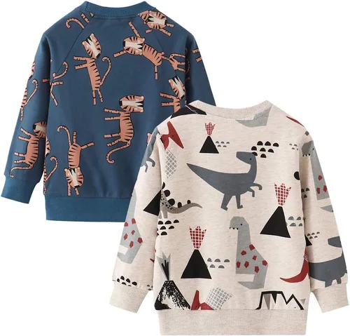 Vista 2 de Sudadera de cuello redondo para niños pequeños varones, suéter de algodón de manga larga con estampado de dibujos animados