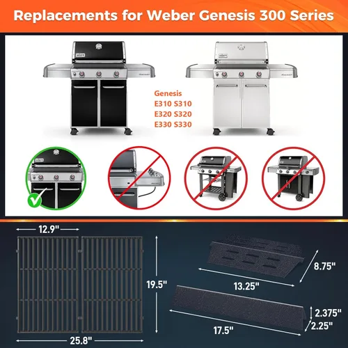 Vista 2 de QuliMetal Piezas de repuesto para parrillas Weber Genesis 300 Series, E310, S310, E320, E330, S330, EP310, EP320, EP330 Series con control frontal