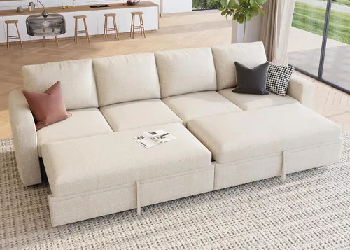 Vista 13 de HONBAY - Asiento individual para sofá cama modular con cama extraíble, sillón sin brazos personalizable para sofá modular, color beige