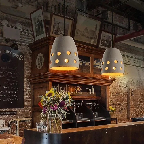 Vista 6 de LED Modern Chandelier Lamp, Cement Pendant Light Industrial Single Head Hollow Design Chandelier Hanging Lamp Height Adjustable Suspension Wire