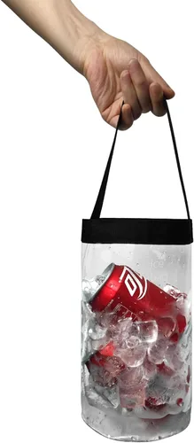 Vista 3 de Paquete de 2 bolsas de vino helado, portátil, plegable, enfriador de bolsa de vino transparente con asa, enfriador de botellas de vino, bolsa
