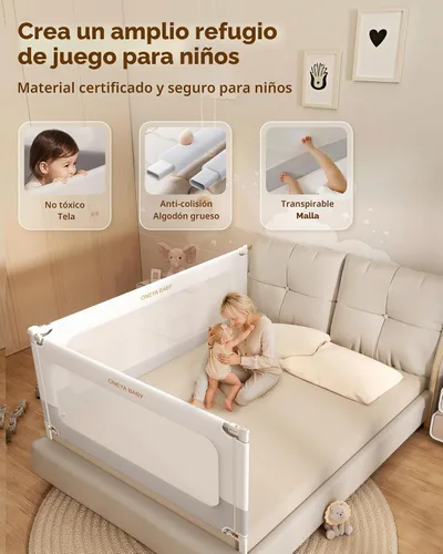 Vista 9 de 2 Barandillas de Cama de Tamaño Completo para Niños Pequeños, Sin Necesidad de Taladro, Protector de Barandilla de Cama para Bebé con Altura