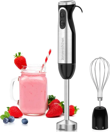 Vista 8 de Bonsenkitchen - Batidora de inmersión con procesador de alimentos, 20 velocidades y modo Turbo 4-in-1 Emulsion Hand Blender, Egg Whisk, 24 oz