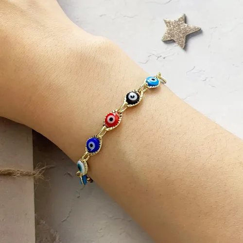 Vista 7 de Dainty Evil Eye Bracelets for Women,14K Gold Evil Eye Chain Bracelet for Girls