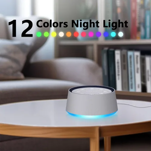 Vista 3 de Máquina de sonido de ruido marrón con 30 sonidos relajantes, luz nocturna de 12 colores para bebés, adultos, niños, máquina de dormir, 36 niveles