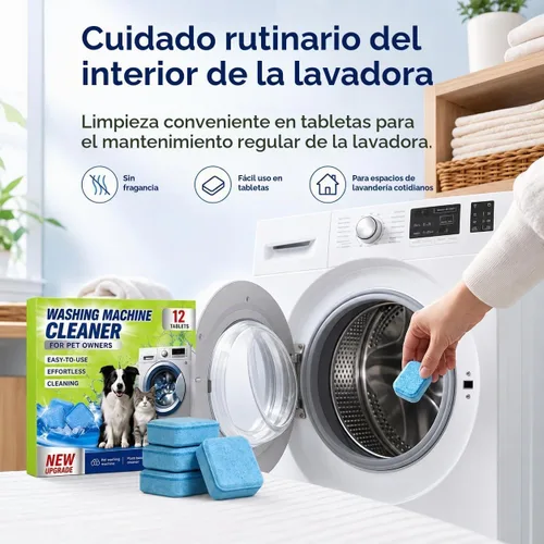 Vista 5 de Tabletas limpiadoras de lavadora, cuidado de lavadora sin fragancia