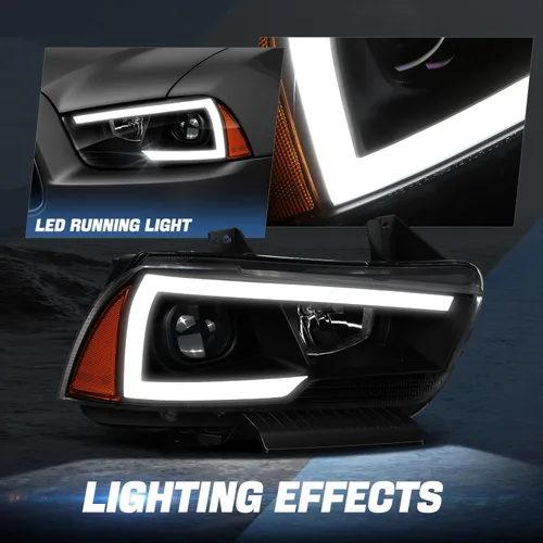 Vista 3 de Auto Dynasty Conjunto de faros delanteros de proyector LED 3D DRL compatible con Dodge Charger 2011, 2012, 2013, 2014, lado del conductor
