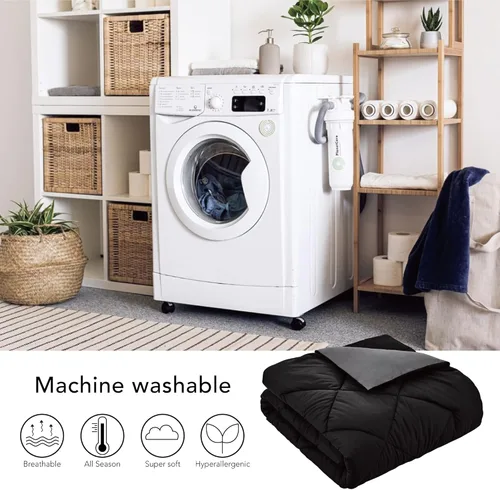 Vista 6 de Seward Park Edredón Reversible Ligero para Niños Tamaño Full Queen Negro Gris Ropa de Cama Colcha Refrescante para Todas las Estaciones Manta