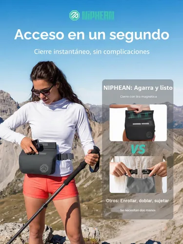 Vista 2 de niphean Riñonera impermeable IPX7, bolsa seca magnética con cierre de una Negro