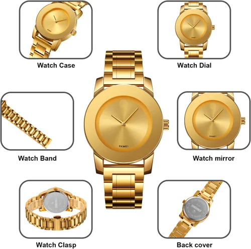 Vista 5 de SKMEI Relojes analógicos minimalistas de lujo para mujer con diamantes de negocios casual de cuarzo delicado reloj de pulsera para hombres relojes
