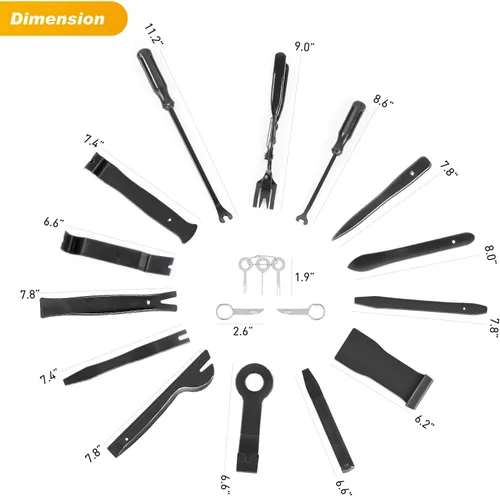 Vista 2 de GOOACC - Juego de 19 herramientas para desmontar e instalar molduras, tapizado plástico automotriz, panel de puerta, audio; con bolsa de Negro