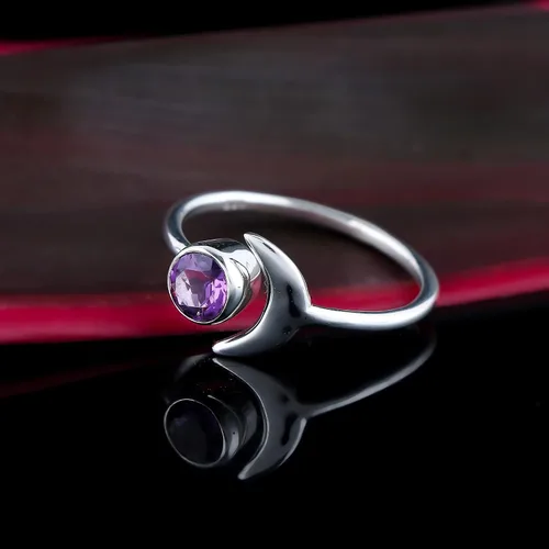 Vista 2 de Anillo de plata de ley 925 con forma de media luna Piedra natural Piedras pulidas Joyería de diseñador hecha a mano Anillo bohemio de boda