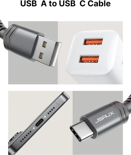 Vista 8 de JSAUX - Paquete de 3 cables USB C 3 A de carga rápida (10/6.6/3.3 pies), USB A a tipo C, trenzado de nailon compatible con Samsung Galaxy Gris