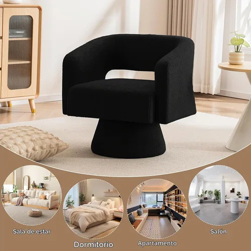 Vista 8 de ClinQ Silla giratoria de barril acento, juego de sillas redondas tapizadas de teddy extragrandes, silla de tocador moderna de lujo de 360°