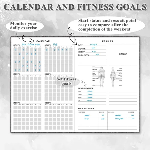Vista 4 de Planificador de ejercicios para mujer y hombre, planificador de fitness para mujeres y hombres, A5, agenda de entrenamiento de tapa dura
