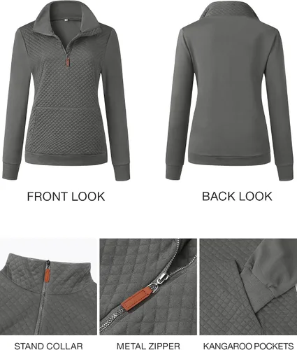 Vista 5 de BTFBM Sudadera moderna para mujer con patrón acolchado, ligera, con cremallera, de manga larga, sencilla e informal