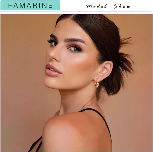 Vista 3 de FAMARINE Aretes de aro pequeños chapados en oro de 14 quilates, delicados aretes minimalistas abiertos para regalo de mujer