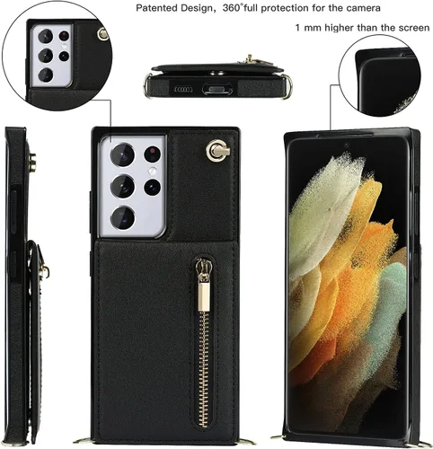 Vista 3 de Funda compatible con Samsung Galaxy S21 FE de 6.4 pulgadas, bolso de bolsillo, correa de hombro, elegante funda protectora para Galaxy S21 FE