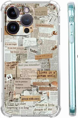 Vista 14 de Funda de collage estético para iPhone 15, patrón de citas positivas, bonita funda de TPU suave compatible con iPhone 15