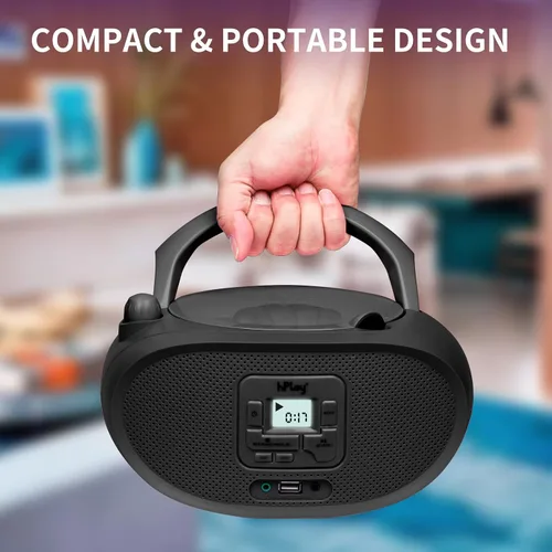 Vista 4 de hPlay Gummy GC04B - Reproductor de CD portátil con afinación digital, radio estéreo FM, reproductor de CD para niños, pantalla LCD USB Bluetooth