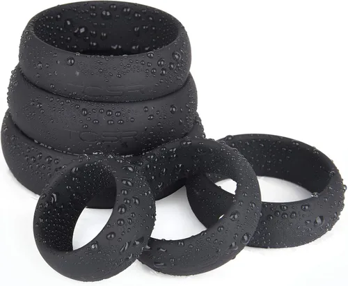 Vista 2 de Autofor Super elástico de silicona negro anillo para pene, transparente