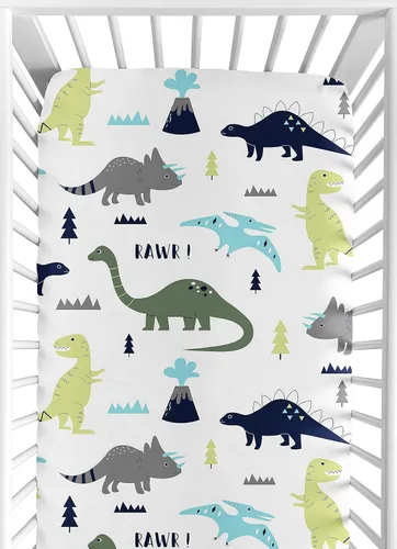 Vista 7 de Sweet Jojo Designs Acuarela Dinosaurio Dino Boy Sábana bajera para cuna para bebé, cuarto de bebé, habitación de recién nacido, portátil, paquete