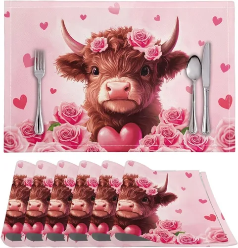 Vista 43 de BIGCARJOB Mantel individual de diseño personalizado, 4 piezas, tapete de mesa resistente al corazón, 12 x 18 pulgadas 1-diseño personalizado