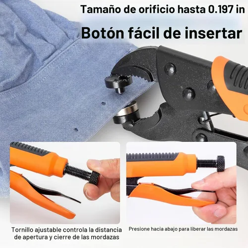 Vista 4 de AnnYun Kit de botones a presión, herramientas de cierre a presión resistentes, herramientas de cierre de tornillo incluidas, 1 alicates a presión