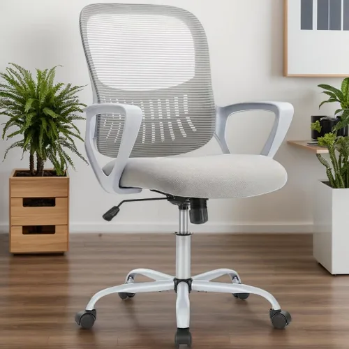 Vista 11 de Silla de escritorio ergonómica de oficina, cómoda silla de trabajo para computadora con reposabrazos, silla giratoria con ruedas para oficina