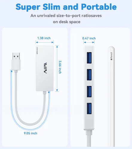Vista 4 de Hub USB 3.0, Adaptador Portátil Extensor Divisor de 4 Puertos USB Hub de Datos Multipuerto para Laptop, Xbox, Unidad Flash, HDD, Consola, Cámara