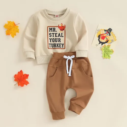 Vista 2 de Conjunto de 2 piezas de sudadera de manga larga para bebé, niño y niña, con cintura elástica, conjunto de 2 piezas