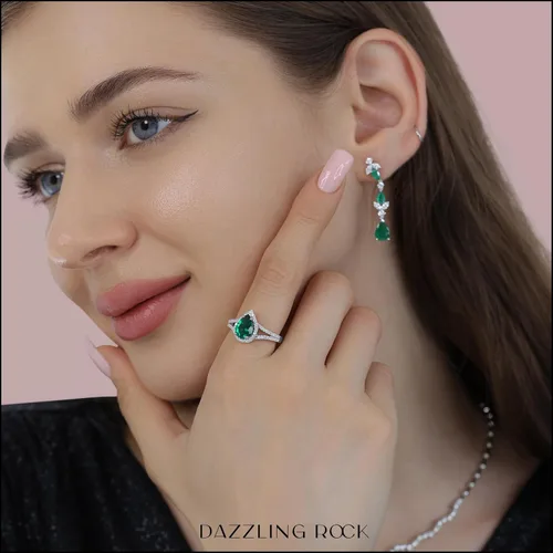 Vista 53 de Dazzlingrock Collection Anillo de compromiso con forma de lágrima y diamante blanco natural redondo de 0.45 quilates con halo de diamantes blancos