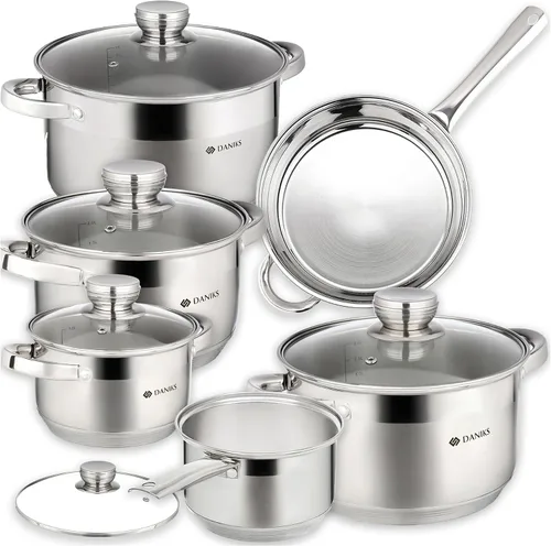 Vista 10 de Daniks Olla Estándar de Acero Inoxidable de 2 Cuartos con Tapa de Vidrio, Fondo Tri-Capa para Calentamiento Uniforme, Compatible con Inducción, Apta