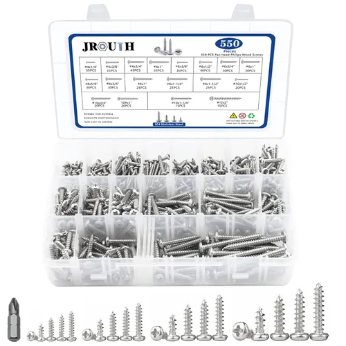 Vista 7 de 530Pcs Juego de tornillos de acero inoxidable para madera #4#6#8#10#12 con cabeza Phillips plana para chapa de metal, tornillos autorroscantes
